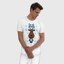 Пижама хлопковая мужская Милый олень и снежинки, цвет: белый — фото 2
