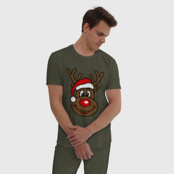 Пижама хлопковая мужская Рождественский олень, цвет: меланж-хаки — фото 2