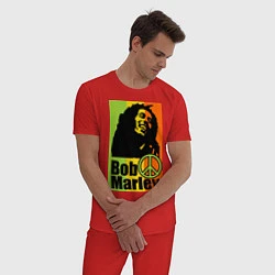 Пижама хлопковая мужская Bob Marley: Jamaica, цвет: красный — фото 2
