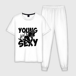Пижама хлопковая мужская Young & Sexy, цвет: белый