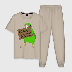 Пижама хлопковая мужская Bird Nerd, цвет: миндальный
