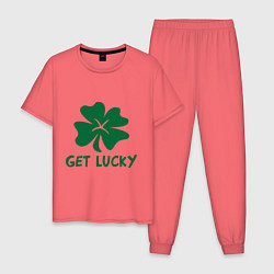 Пижама хлопковая мужская Get lucky, цвет: коралловый