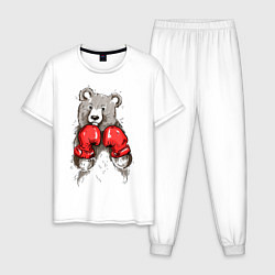 Пижама хлопковая мужская Bear Boxing, цвет: белый