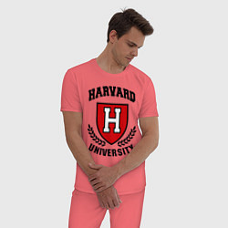 Пижама хлопковая мужская Harvard University, цвет: коралловый — фото 2