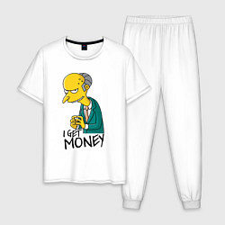 Пижама хлопковая мужская Mr. Burns: I get money, цвет: белый