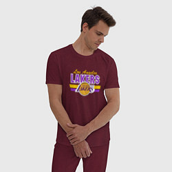 Пижама хлопковая мужская Los Angeles Lakers, цвет: меланж-бордовый — фото 2