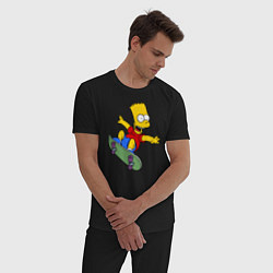 Пижама хлопковая мужская Барт на скейте, цвет: черный — фото 2
