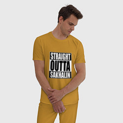 Пижама хлопковая мужская Straight Outta Sakhalin, цвет: горчичный — фото 2
