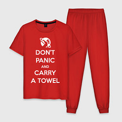 Пижама хлопковая мужская Dont panic & Carry a Towel, цвет: красный
