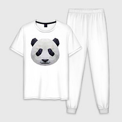 Пижама хлопковая мужская Полигональная панда, цвет: белый