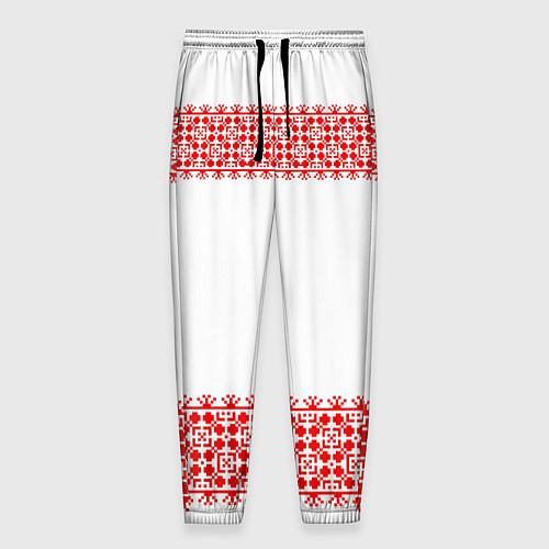Мужские брюки Славянский орнамент (на белом) / 3D-принт – фото 1