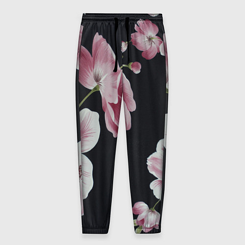 Мужские брюки Цветы на черном фоне / 3D-принт – фото 1