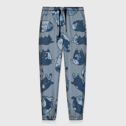 Мужские брюки Камуфляж с котиками серо-голубой / 3D-принт – фото 1