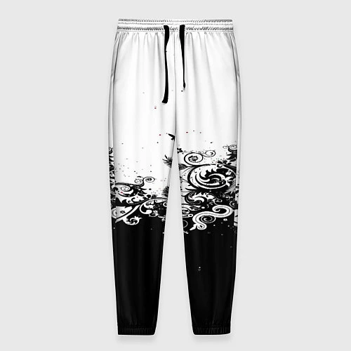 Мужские брюки Узоры линии черный белый чб / 3D-принт – фото 1