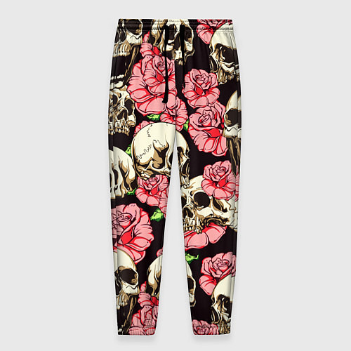 Мужские брюки Черепа и цветы / 3D-принт – фото 1