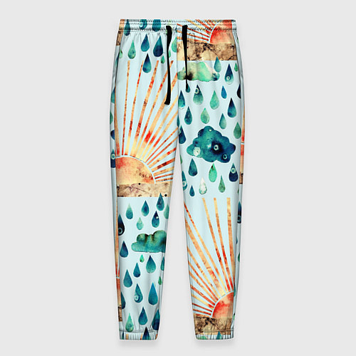 Мужские брюки Осенний паттерн: Дождь и солнце / 3D-принт – фото 1