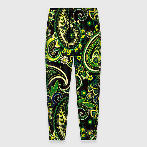 Мужские брюки Ярко зеленые славянские узоры / 3D-принт – фото 1