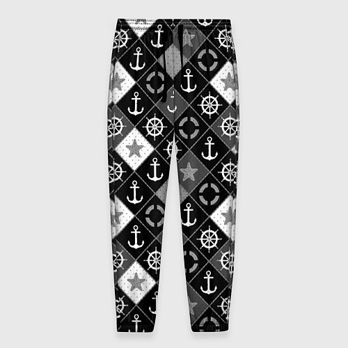 Мужские брюки Черно-белый морской плед / 3D-принт – фото 1
