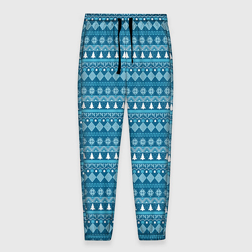 Мужские брюки Новогодний узор сине-белого цвета / 3D-принт – фото 1