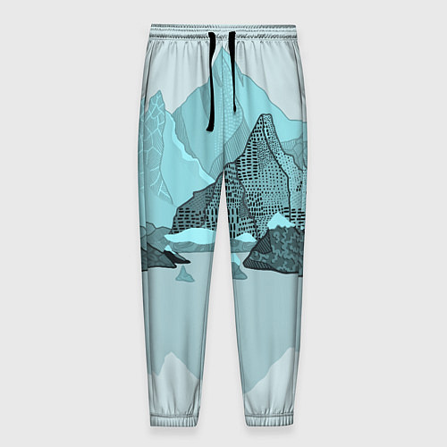 Мужские брюки Голубой горный пейзаж с темно-серыми тенями / 3D-принт – фото 1