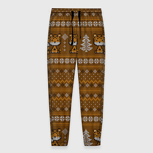 Мужские брюки Вязанный тигр и елочки Новый год 2022 / 3D-принт – фото 1