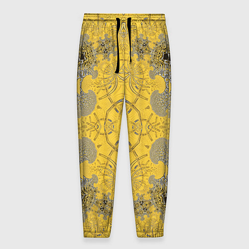 Мужские брюки Коллекция Фрактальная мозаика Желтый на черном 573 / 3D-принт – фото 1