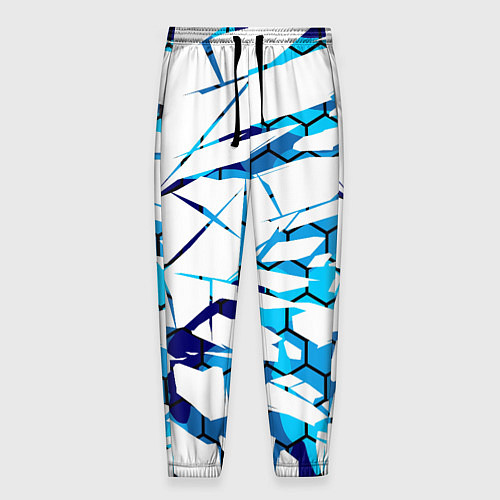 Мужские брюки 3D ВЗРЫВ ПЛИТ Белые и синие осколки / 3D-принт – фото 1