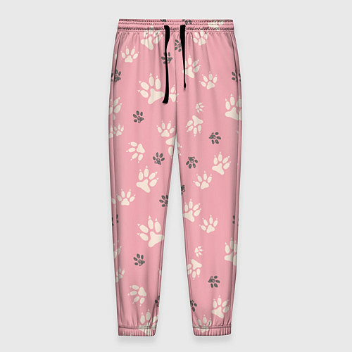 Мужские брюки Розовый принт лапки / 3D-принт – фото 1