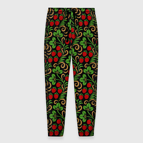 Мужские брюки Земляника и Ромашки хохлома / 3D-принт – фото 1