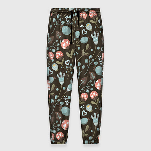 Мужские брюки Цветы и ягоды паттерн / 3D-принт – фото 1