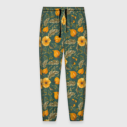Мужские брюки Желтые цветочки и листья / 3D-принт – фото 1