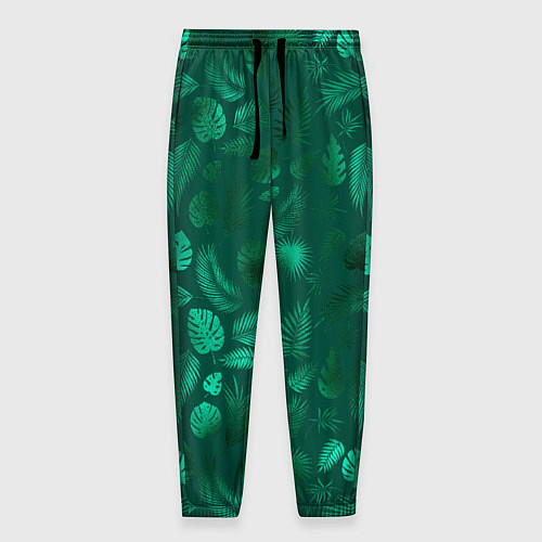 Мужские брюки Яркие зеленые листья / 3D-принт – фото 1