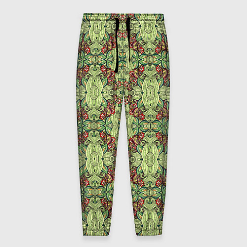 Мужские брюки Зеленые и коричневые узоры / 3D-принт – фото 1