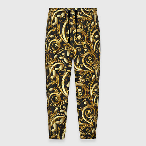 Мужские брюки Золотистые узоры / 3D-принт – фото 1