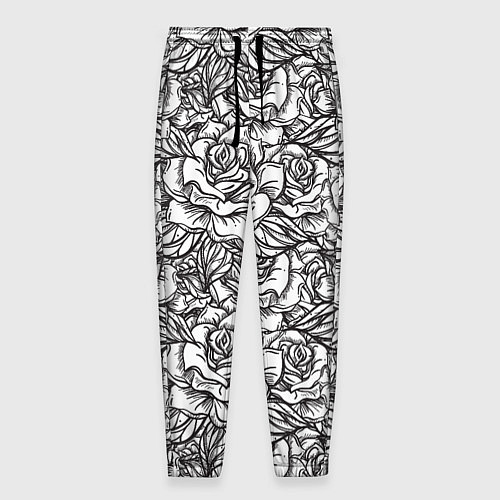 Мужские брюки Цветы Много Белых Роз / 3D-принт – фото 1