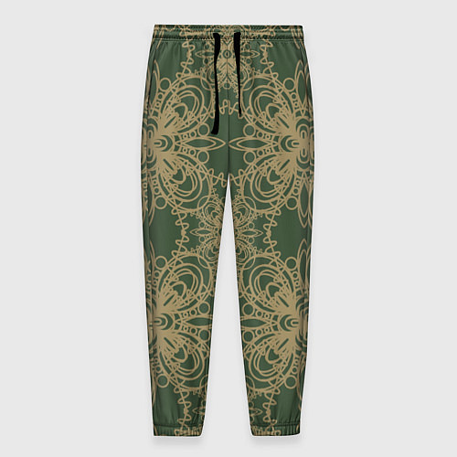 Мужские брюки Зелено-золотой фрактальный узор / 3D-принт – фото 1