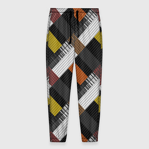 Мужские брюки Коричнево-горчичный с серым полосатый пэчворк / 3D-принт – фото 1