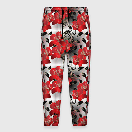 Мужские брюки Красные абстрактные цветы / 3D-принт – фото 1