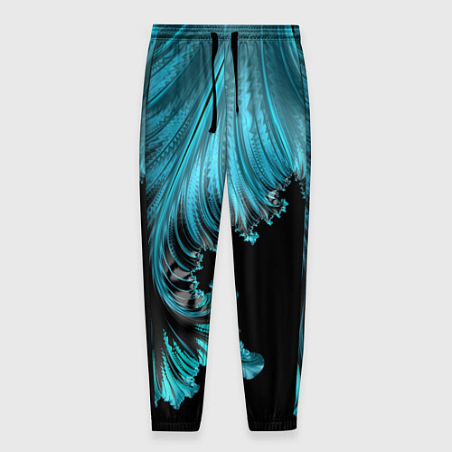 Мужские брюки Черный с голубым неоновый фрактал Ледяная абстракц / 3D-принт – фото 1