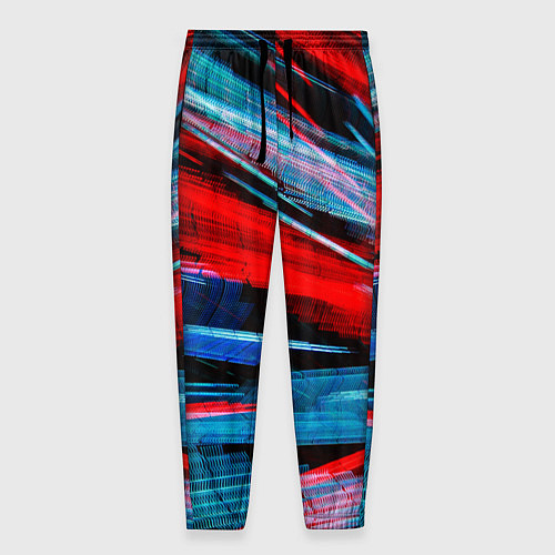 Мужские брюки Неоновые прерывающиеся линии - Красный и голубой / 3D-принт – фото 1