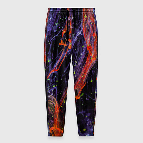 Мужские брюки Неоновые краски во тьме - Оранжевый и фиолетовый / 3D-принт – фото 1