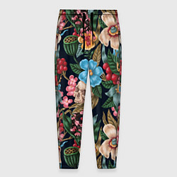Мужские брюки Паттерн из цветов, черепов и саламандр