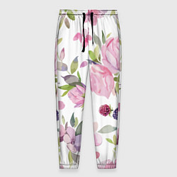 Мужские брюки Летний красочный паттерн из цветков розы и ягод еж