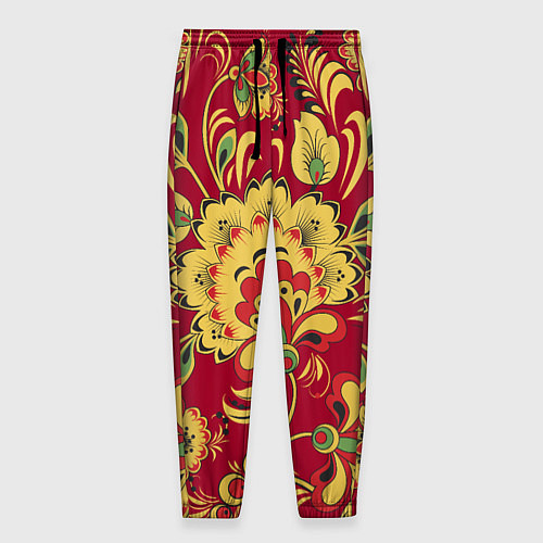 Мужские брюки Хохломская Роспись Цветы На красном Фоне / 3D-принт – фото 1