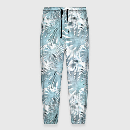 Мужские брюки Голубые листья пальмы на белом / 3D-принт – фото 1