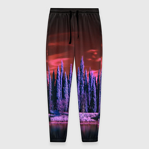 Мужские брюки Абстрактный фиолетовый лес и тёмная река / 3D-принт – фото 1