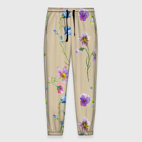 Мужские брюки Нарисованные Цветы Колокольчики и Пчёлы / 3D-принт – фото 1