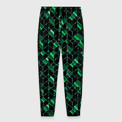 Брюки на резинке мужские Геометрический узор, зеленые фигуры на черном, цвет: 3D-принт