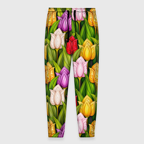Мужские брюки Объемные разноцветные тюльпаны / 3D-принт – фото 1
