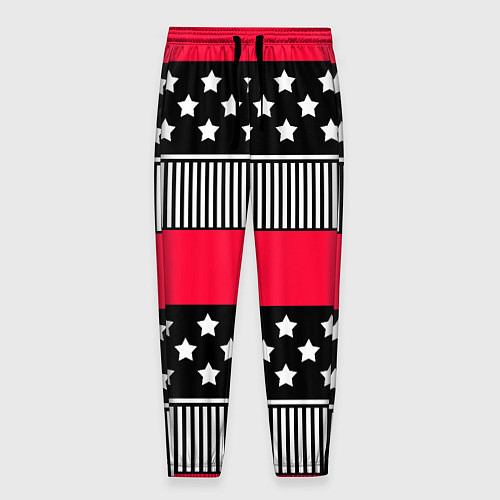 Мужские брюки Red and black pattern with stripes and stars / 3D-принт – фото 1